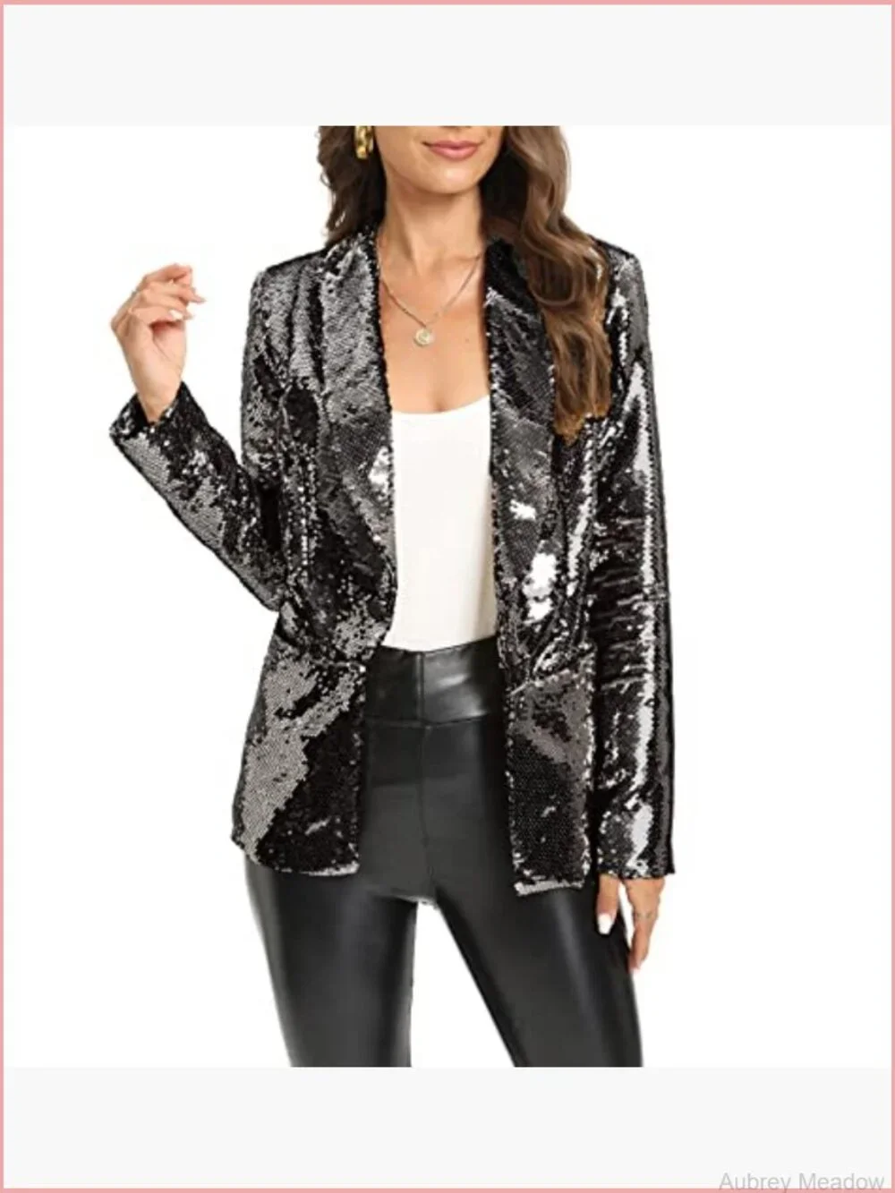 Sequins Blazer Long Sleeve Sparkle Open Front Shawl Collar Cardigan